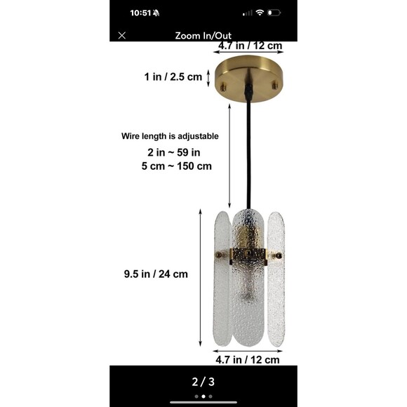 Vintage Pendant Light Fixture with Raindrop Textured Glass - Picture 2 of 3